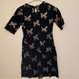 Old Navy Fit flare 3/4 long Sleeve Jersey basic Dress black gold Pegasus-L 10/12